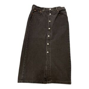 Black Denim Levis Button-Front Maxi Skirt
